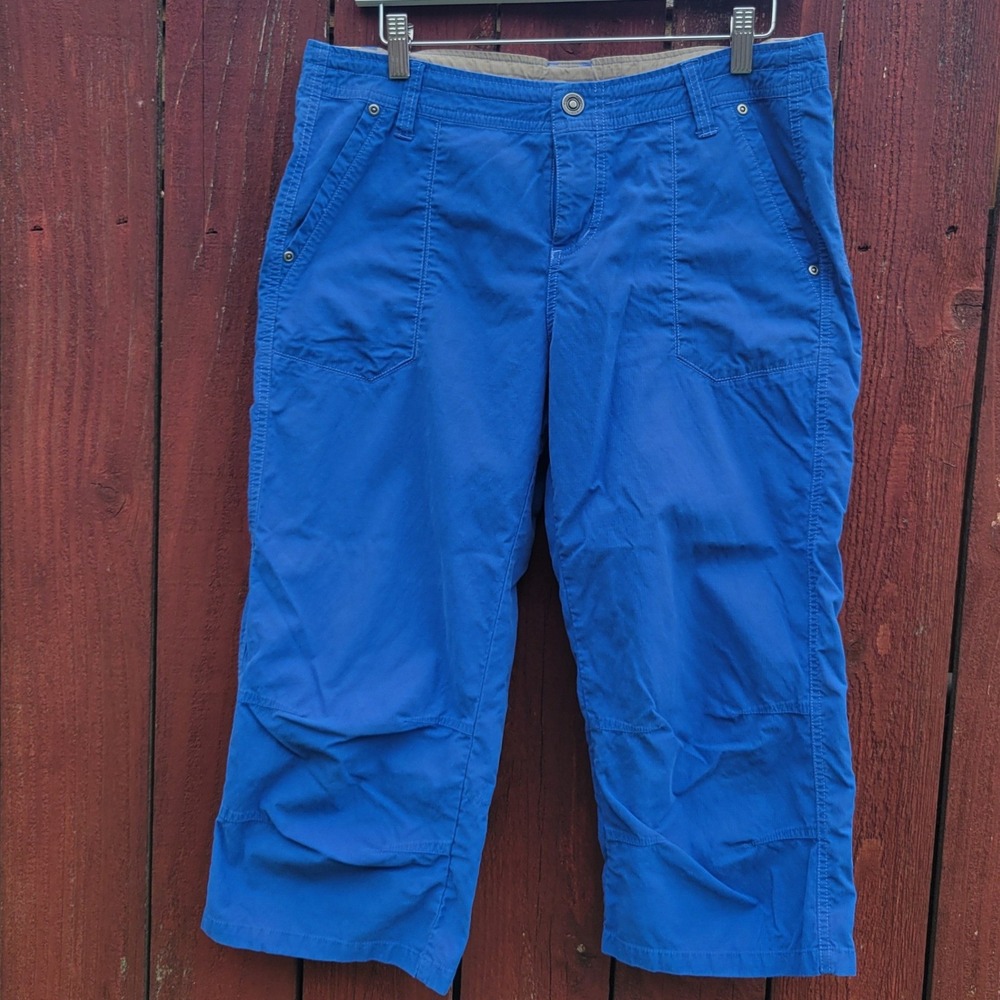 Kuhl Womens Blue Hiking Capri Pants Size 12 Floral Embroidery Outdoor Trail